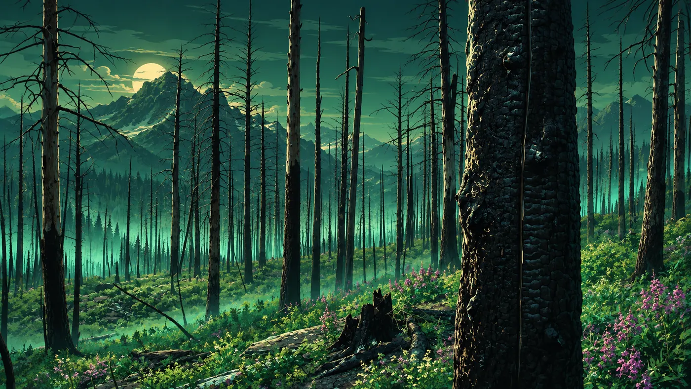 Burnt Forest wallpaper graded for Osaka Jade theme