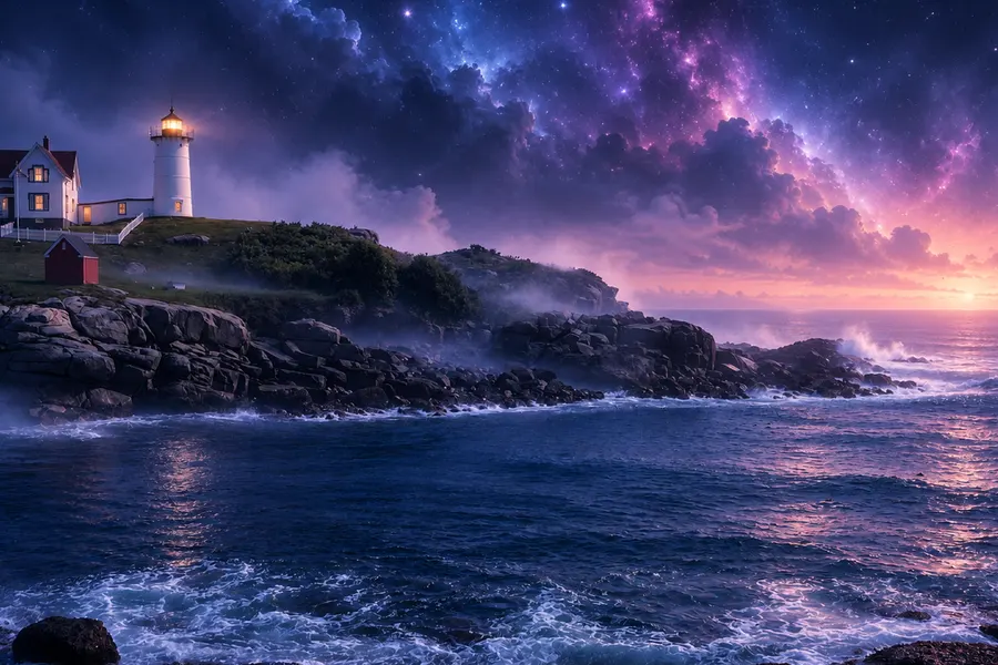 Nubble Lighthouse wallpaper graded for Ethereal theme