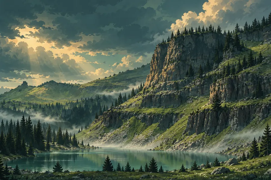 Marion Lake wallpaper graded for Everforest theme