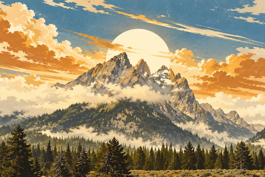 Grand Teton wallpaper graded for Flexoki Light theme