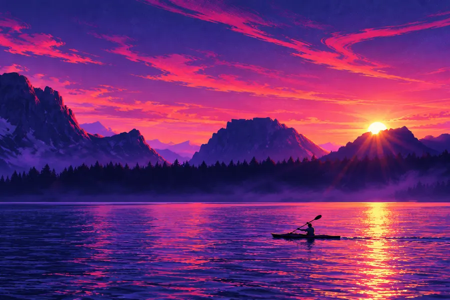 Jackson Lake Sunset wallpaper graded for Tokyo Night theme